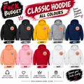 The F*ck Budget hoodie colour options on a white background.
