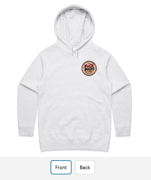 Front view of a white The F*ck Budget hoodie.