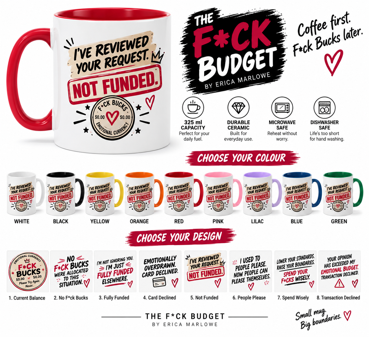 The F*ck Budget F*ck Bucks mug collection.